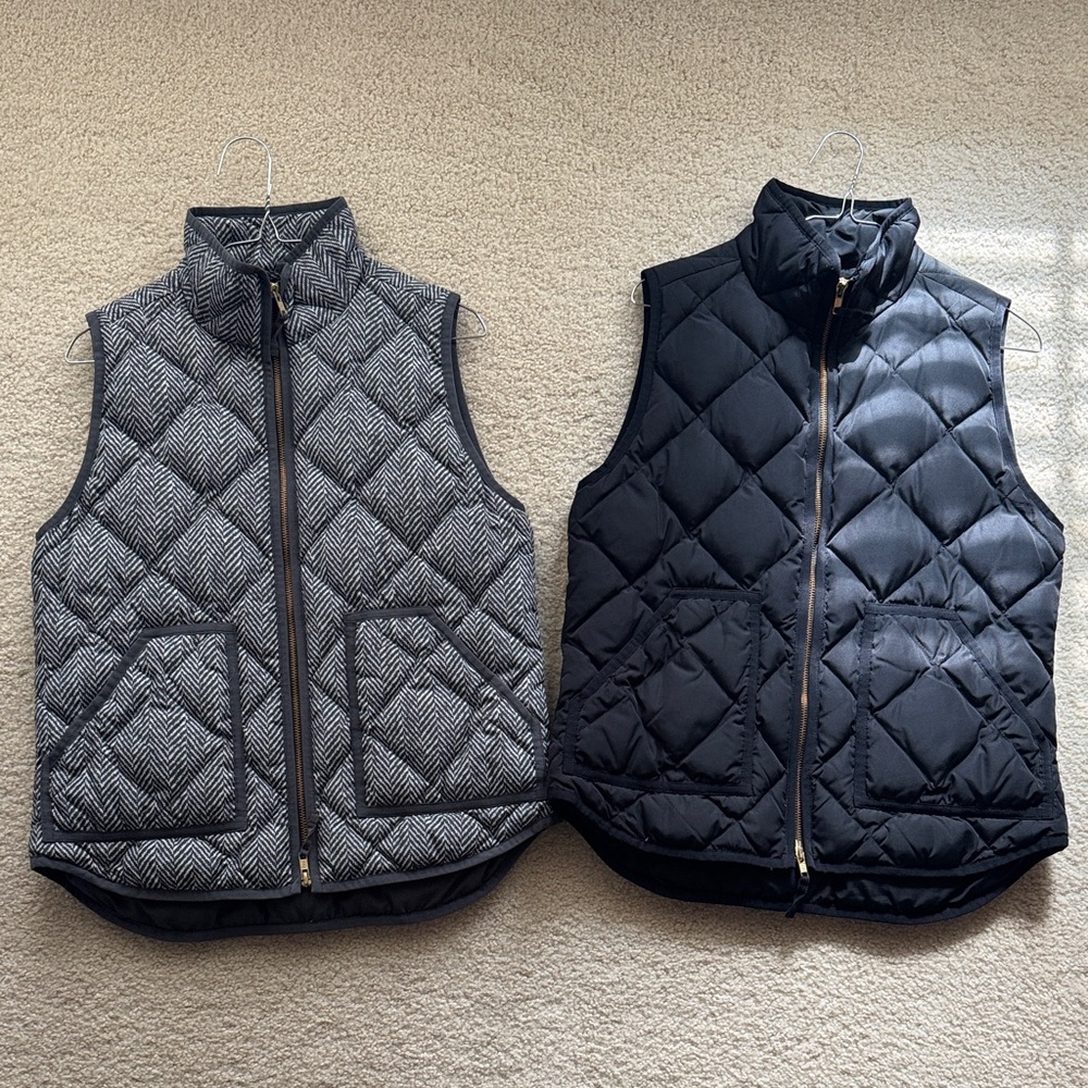 J. Crew Black and Gray Quilted Vests